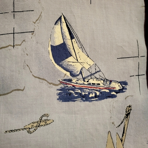 Wolverine Men's Blue Sail Boat Hawaiian‎ Button Down 100% Cotton Shirt Sz XL - Picture 3 of 5